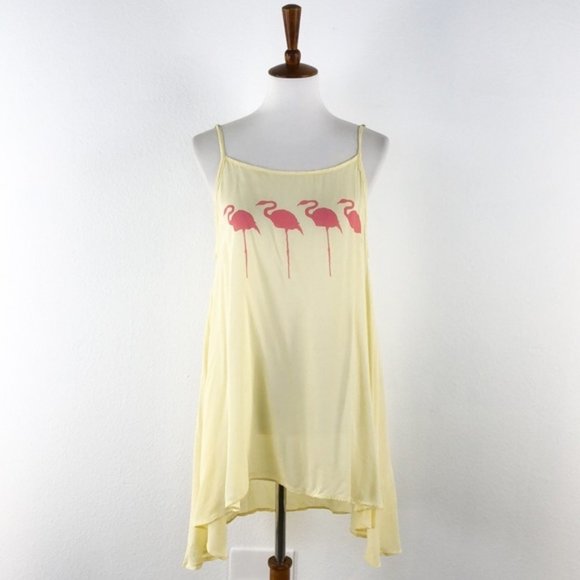 Wildfox Tops - Wildfox Yellow Oversize Pink Flamingo Sleeveless Top